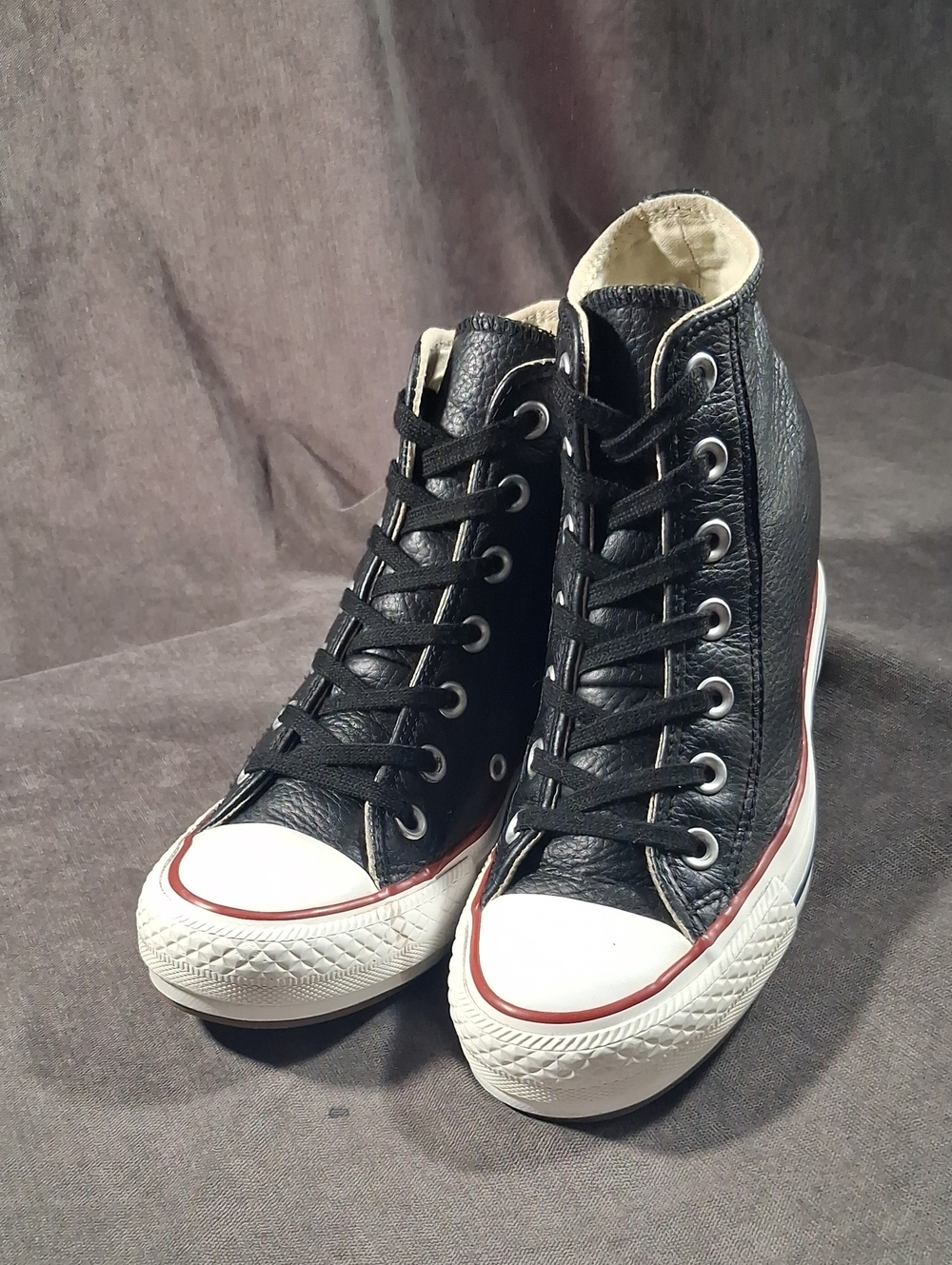 Converse Chuck Taylor All Star Black Leather Lux Mid Wedge Sneakers G- US 5